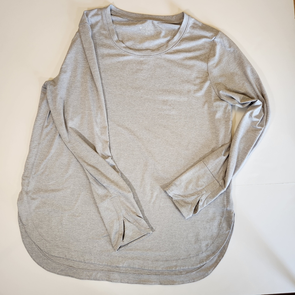 Like New Athleta Uptempto to long sleeve tee thumb holes grey scoop neck XL
